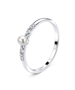 White Pearl and Crystal CZs Setting Silver Ring NSR-2903